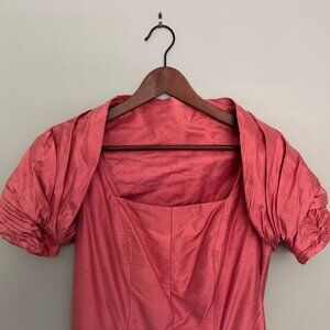 Floor length Formal Coral Taffeta Gown with Shrug Jacket